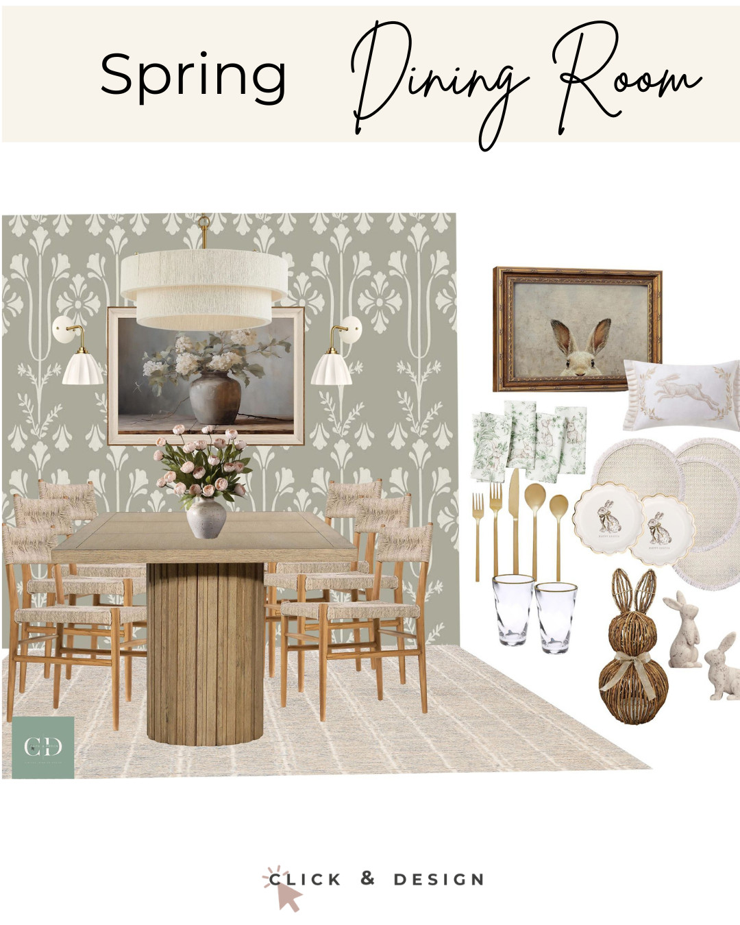 Elegant Easter Table Decor, Spring Tablescape, Neutral Bunny Centerpiece, Easter Brunch Decor, Styled Dining Table 

 #LTKSpringSale #LTKSeasonal #LTKHome