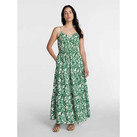 Time and Tru Women's Sleeveless Tiered Cotton Maxi Dress, Sizes XS-XXXL | Walmart (US)