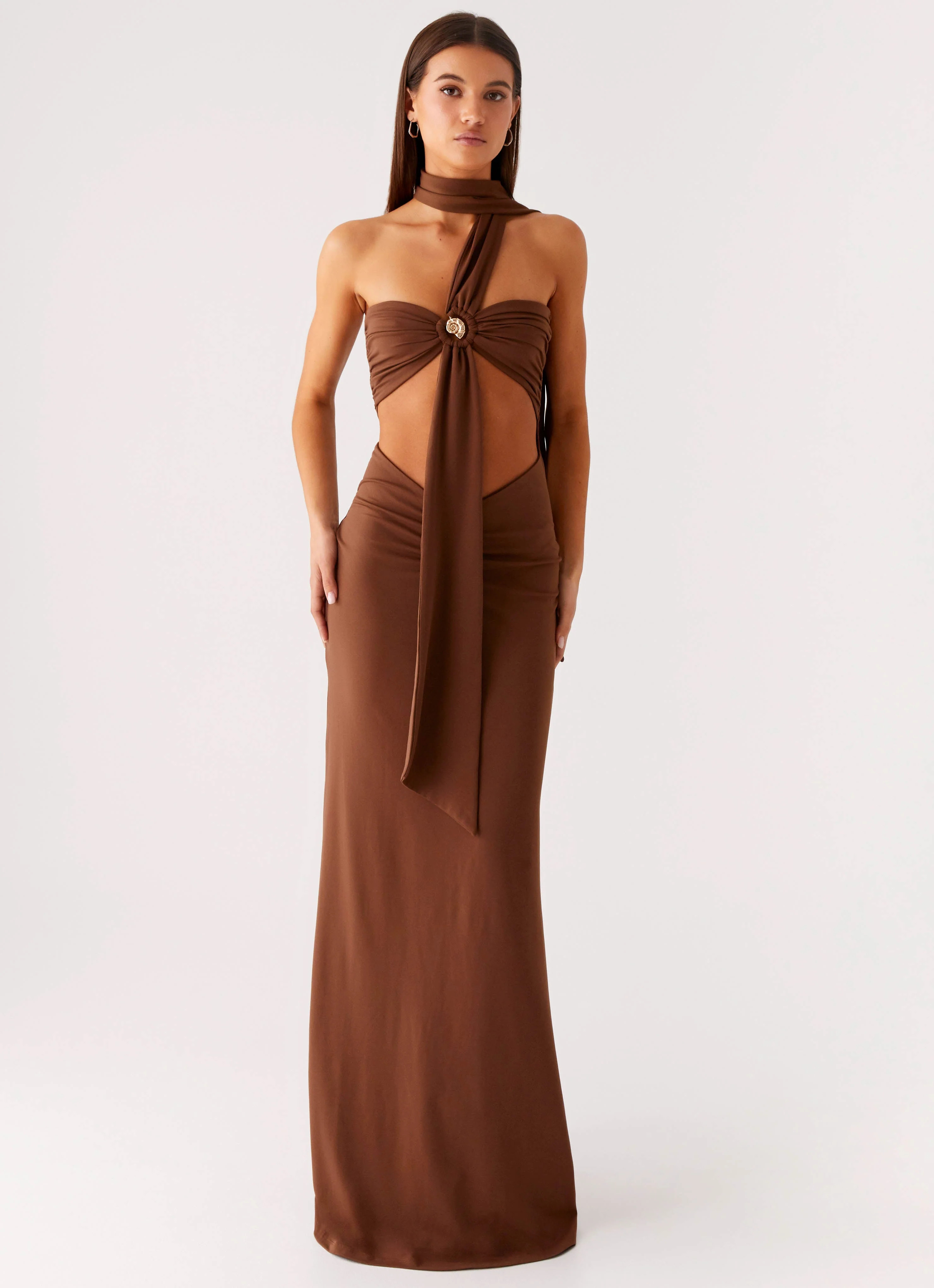 Olive Bloom Maxi Dress - Chocolate | Peppermayo (Global)