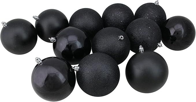 12ct Black Shatterproof 4-Finish Christmas Ball Ornaments 4" (100mm) | Amazon (US)