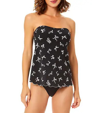 CeCe Tied Love Bow Print Scalloped Tankini Swim Top & Solid Mid Rise Hipster Swim Bottom | Dillar... | Dillard's