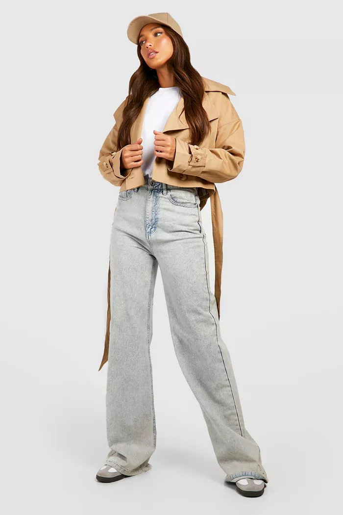Tall Crop Oversized Belted Trench Coat | boohoo (US & Canada)