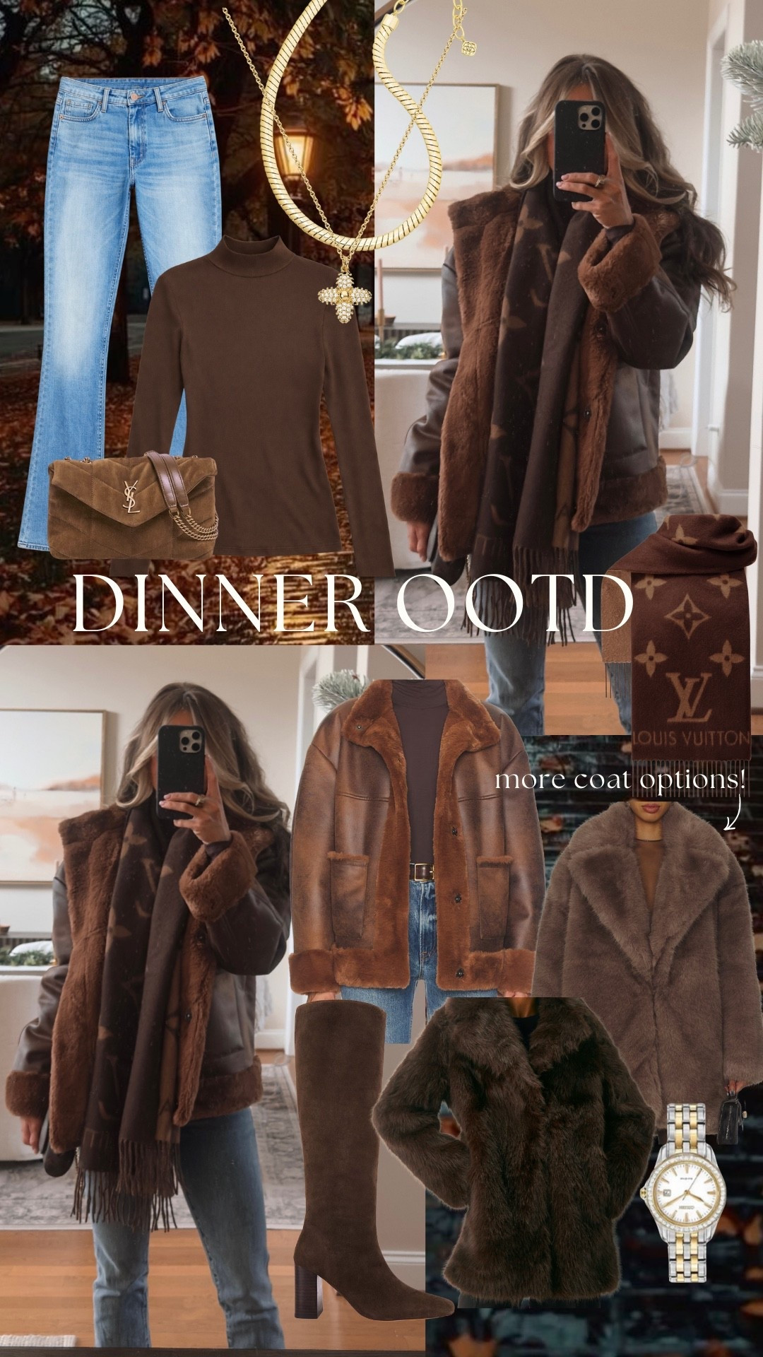 Dinner OOTD 🤎
Leaning into rich brown tones for winter — faux fur jacket, chocolate knit, straight-leg denim, and suede knee-high boots. A classic, elevated dinner look that works for date night, holiday dinners, or winter nights out. Linking my exact pieces + similar coat options at different price points.


dinner outfit, winter dinner outfit, brown outfit, neutral winter outfit, faux fur jacket, shearling jacket, brown coat outfit, suede boots, brown knee high boots, jeans and boots outfit, chocolate brown outfit, fall winter outfit, date night outfit, holiday outfit, classic winter style, neutral capsule wardrobe, elevated casual outfit, cold weather outfit ideas, brown aesthetic, cozy chic outfit

#LTKgrwm #LTKootd #LTKHoliday