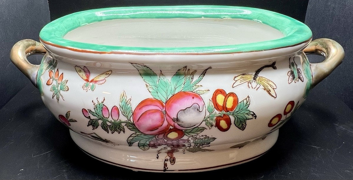Vintage Chinese Footbath / Planter Hand-Painted Koi Butterfly Fruit Dragonfly | eBay US