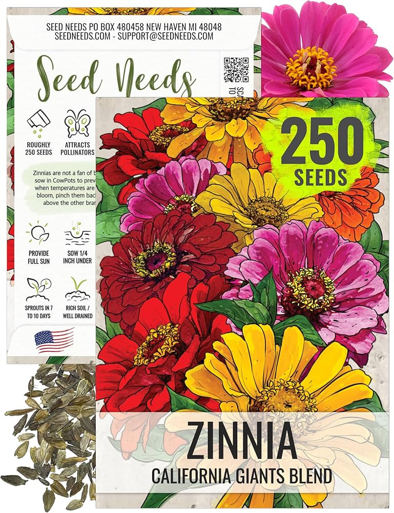 Seed Needs California Giants Zinnia Seeds - 250 Heirloom Seeds for Planting Zinnia elegans - Grow... | Amazon (US)