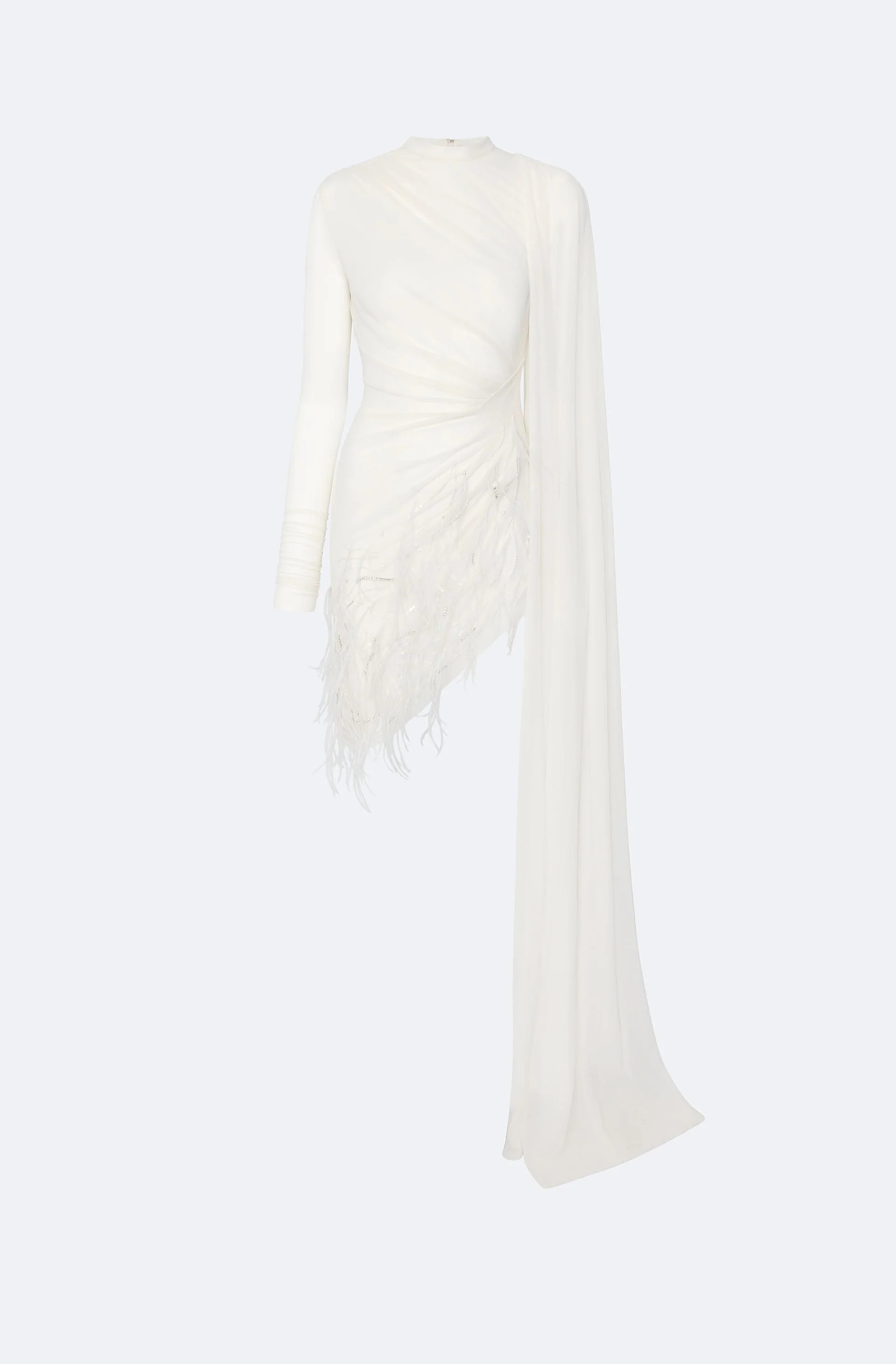 Mesh High Neck Cape Dress With Feathers | Lapointe (US)