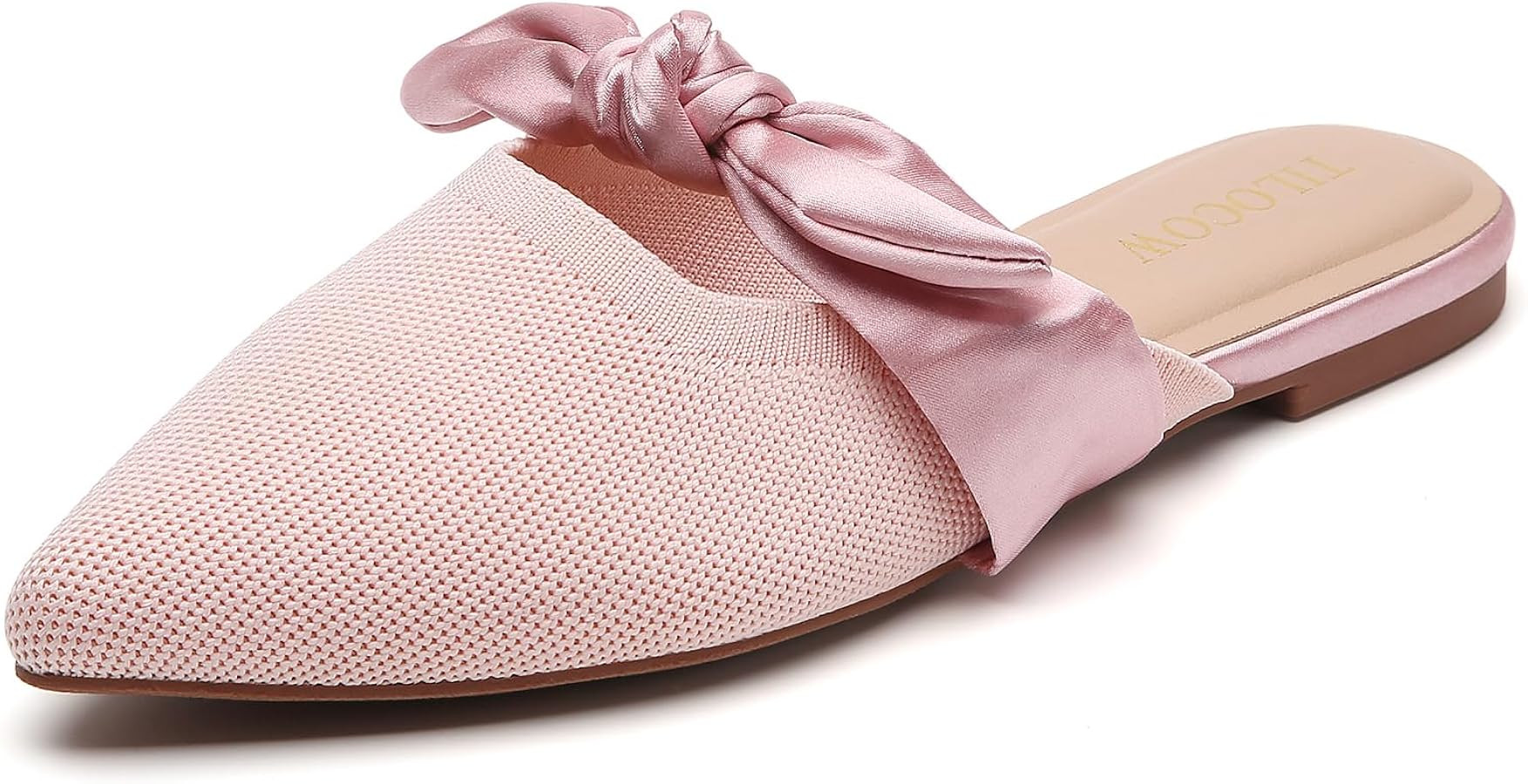 Tilocow Knit Mules for Woman Pointed Toe Flats Bow Mules Slip On Slides Flats Shoes Women Dressy Comfortable | Amazon (US)