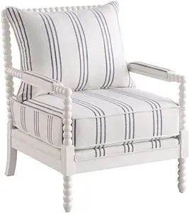 Coaster Blanchett Fabric Upholstered Accent Chair with Spindle White and Navy | Amazon (US)