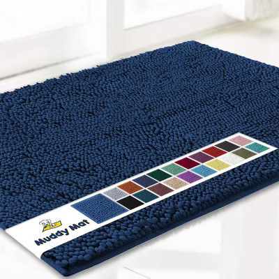 Muddy Mat Highly Absorbent  Soft Chenille Door Mat and Pet Rug Non Slip Thick Washable Mat for Indoor and Outdoor-Navy Blue Medium 19"x30" | Target