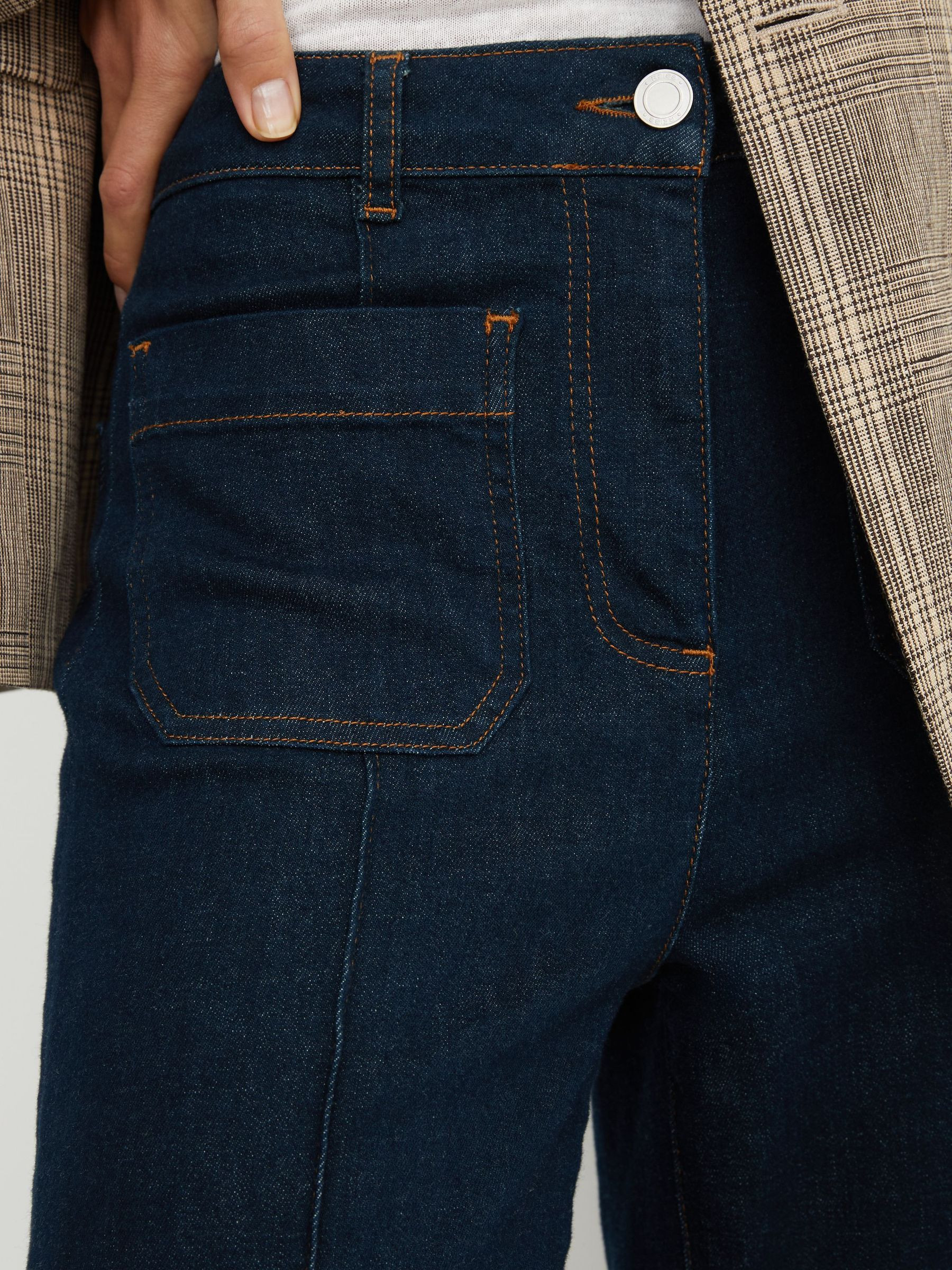 Reiss Petite Patch-Pocket Flared Jeans in Dark Blue | REISS | Reiss US