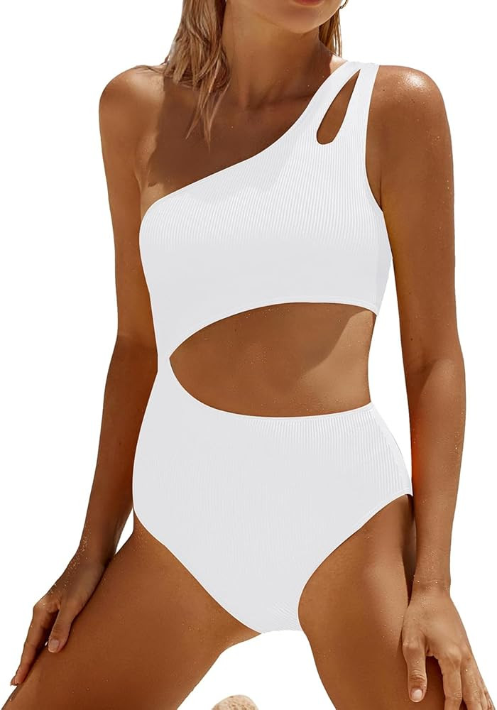 Yonique Cutout One Piece Swimsuit Women - One Shoulder Bathing Suit Ribbed Swimwear 2025 Monokini | Amazon (US)