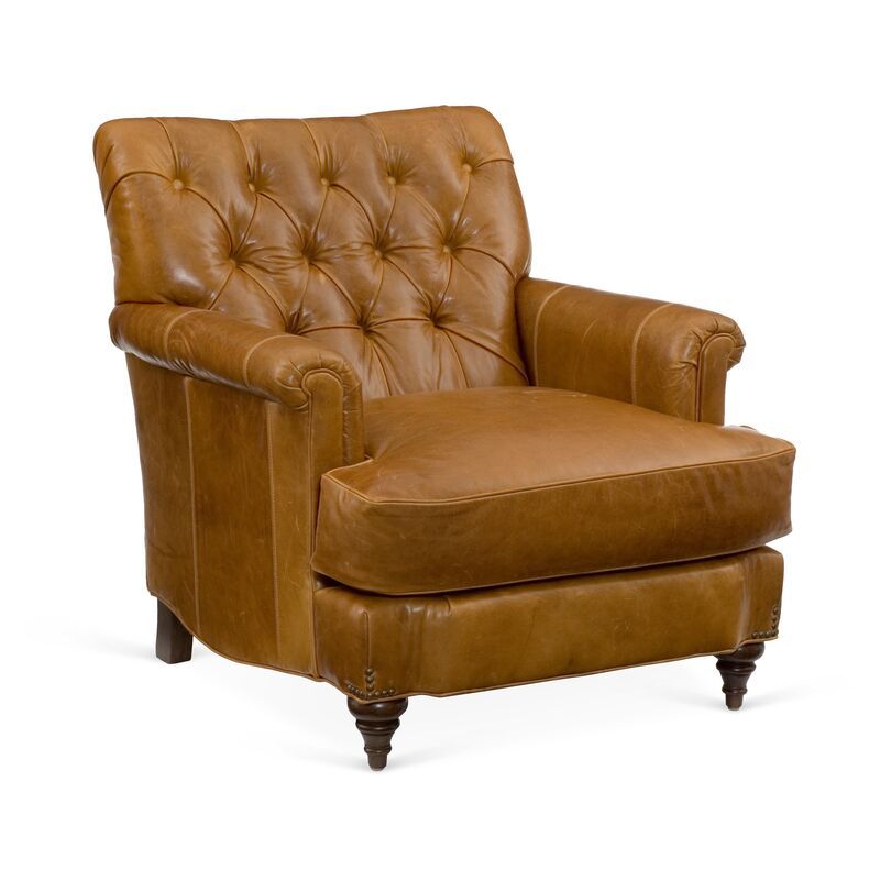 Acton Tufted Club Chair, Caramel Leather | One Kings Lane