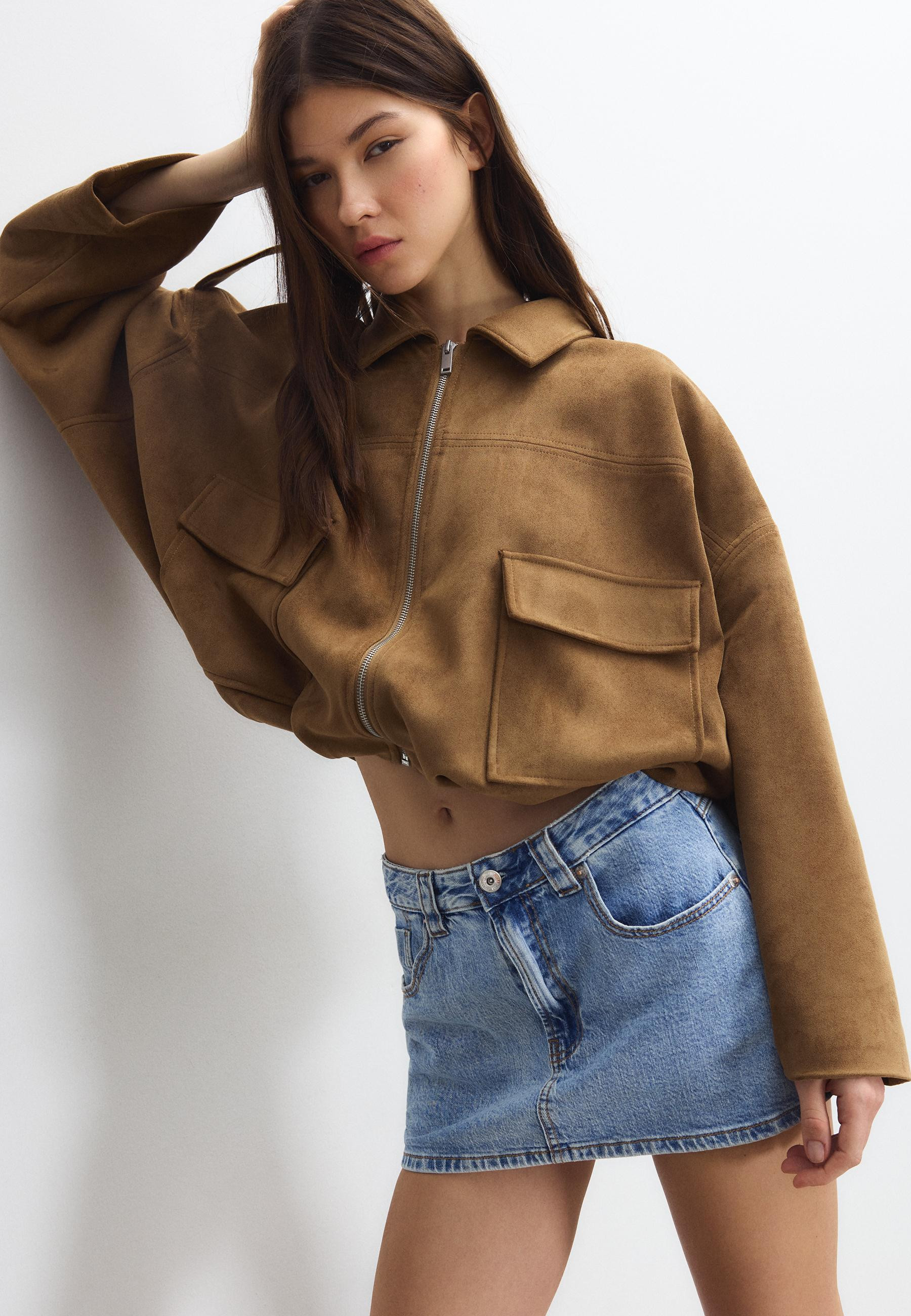 D62 denim skort - Women's Skirts | Stradivarius United Kingdom | Stradivarius (UK)