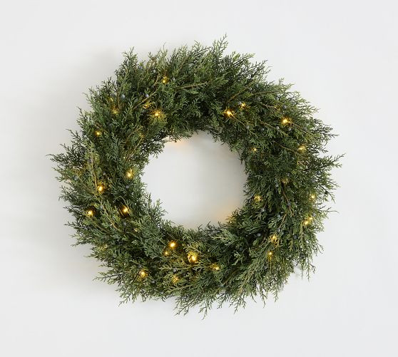 Faux Lit Juniper Berry Wreath & Garland | Pottery Barn CA