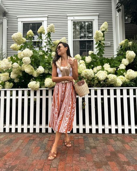 Kat Jamieson wears a midi floral skirt in Nantucket. Bag is limited edition Longchamp, similar below.

#LTKsalealert #LTKSeasonal