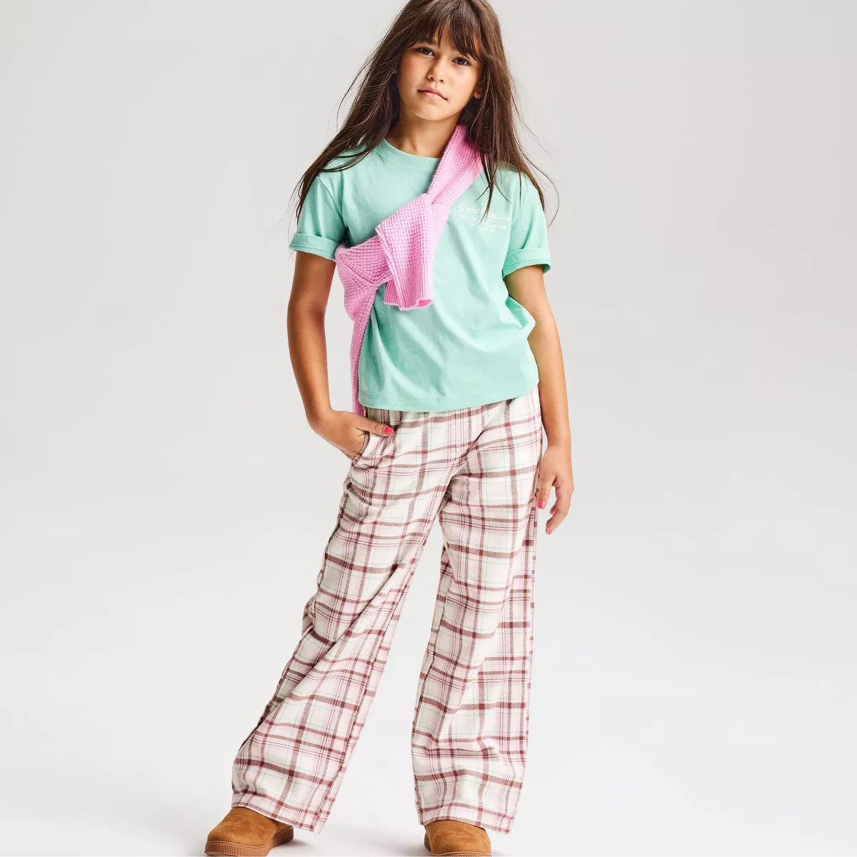 Girls' Plaid Flannel Pants - Cat & Jack\u2122 Soft Pink M | Target