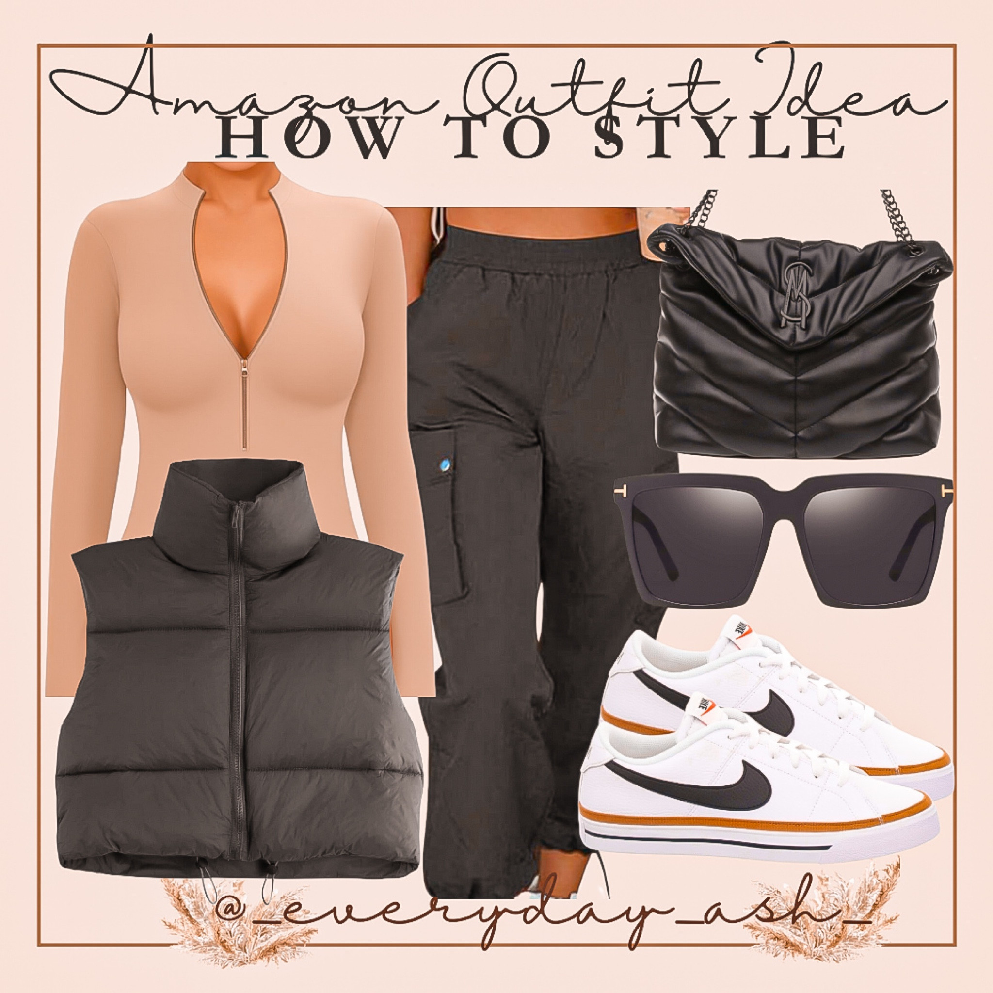 Amazon outfit idea 

I think the cargo pants trend is so cute! I might need to hop on it 🖤

Sunnies- I own these and LOVE THEM! One of my go to pairs 
Cropped puffer - I also own this! So cute 🖤

I have a tank top version of the zipper bodysuit - it is so cute and sexy 👏

Amazon fashion, Amazon outfit, style guide, bodysuit, long sleeve top, winter fashion, cropped puffer vest, Nike sneakers, women’s shoes,   Crossbody bag, black purse, black sunglasses 

#LTKfindsunder50 #LTKstyletip #LTKGiftGuide