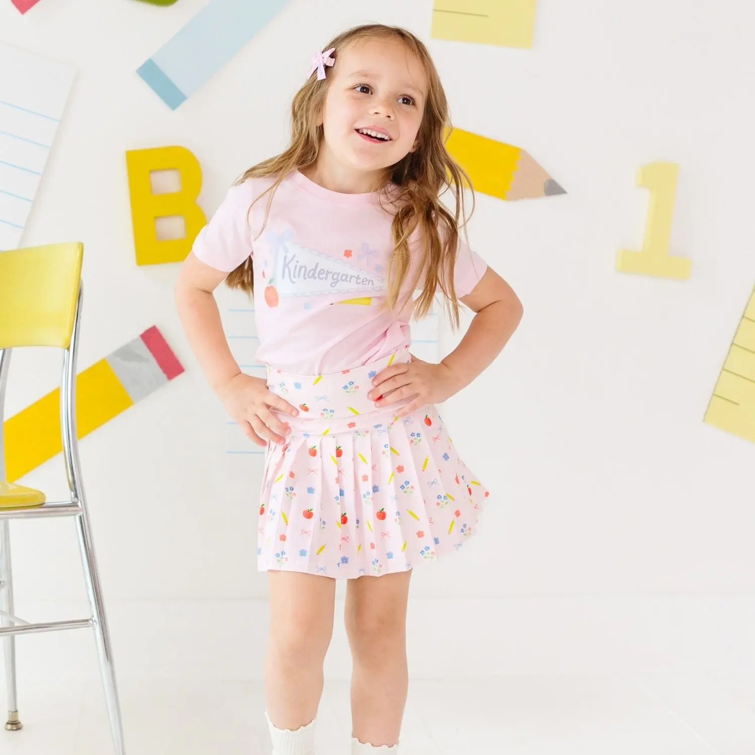 Sweet Wink Kindergarten Pennant Short Sleeve T-Shirt in Ballet Pink at Nordstrom, Size 5 | Nordstrom