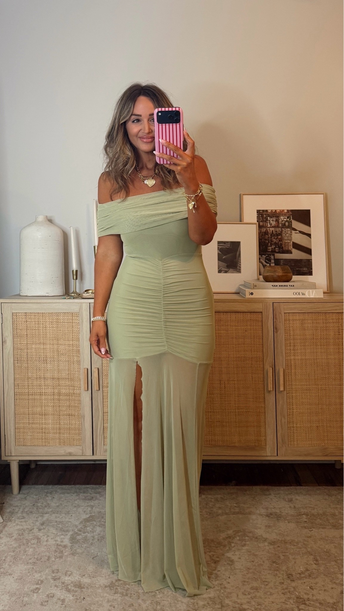 beautiful sage wedding guest dress! love the mesh and off the shoulder detail! it’s lightweight and flowy at the bottom— perfect for a summer wedding/event! i’m in a size US4, it’s snug. i think a US6 would have fit better. showpo, wedding guest dress

#LTKWedding