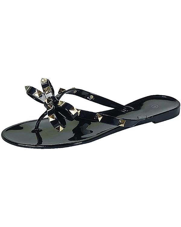 TOP Moda Womens Studded Jelly Flip Flops Sandals with Bow | Amazon (US)
