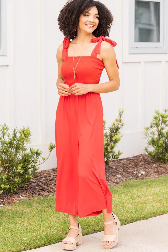 Get Their Attention Tomato Red Jumpsuit | The Mint Julep Boutique
