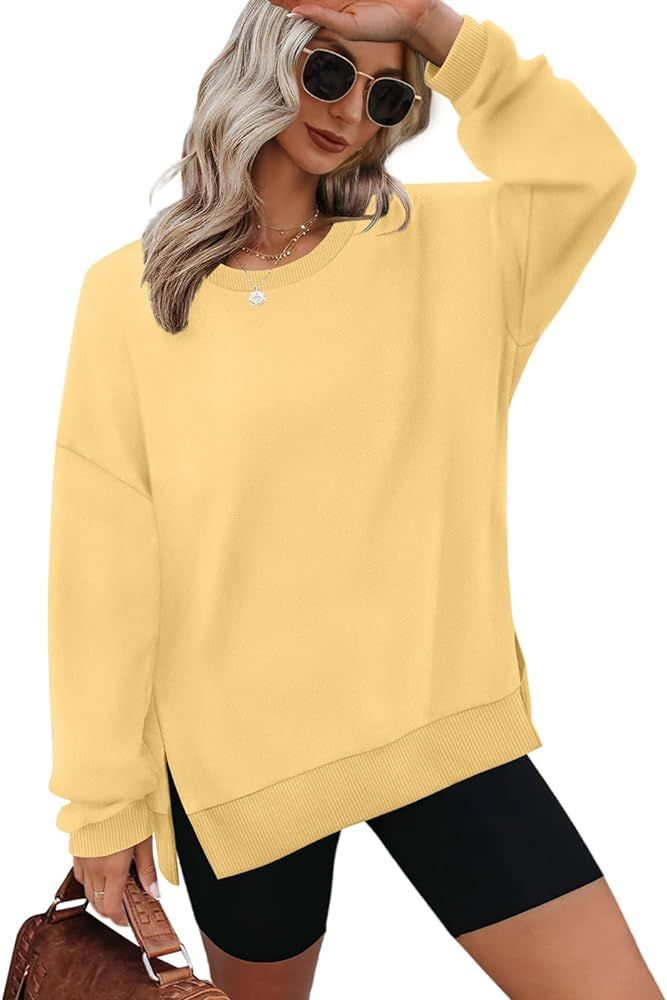 XIEERDUO Womens Oversized Sweatshirts Pullover Casual Crewneck Long Sleeve Tops Comfy | Amazon (US)