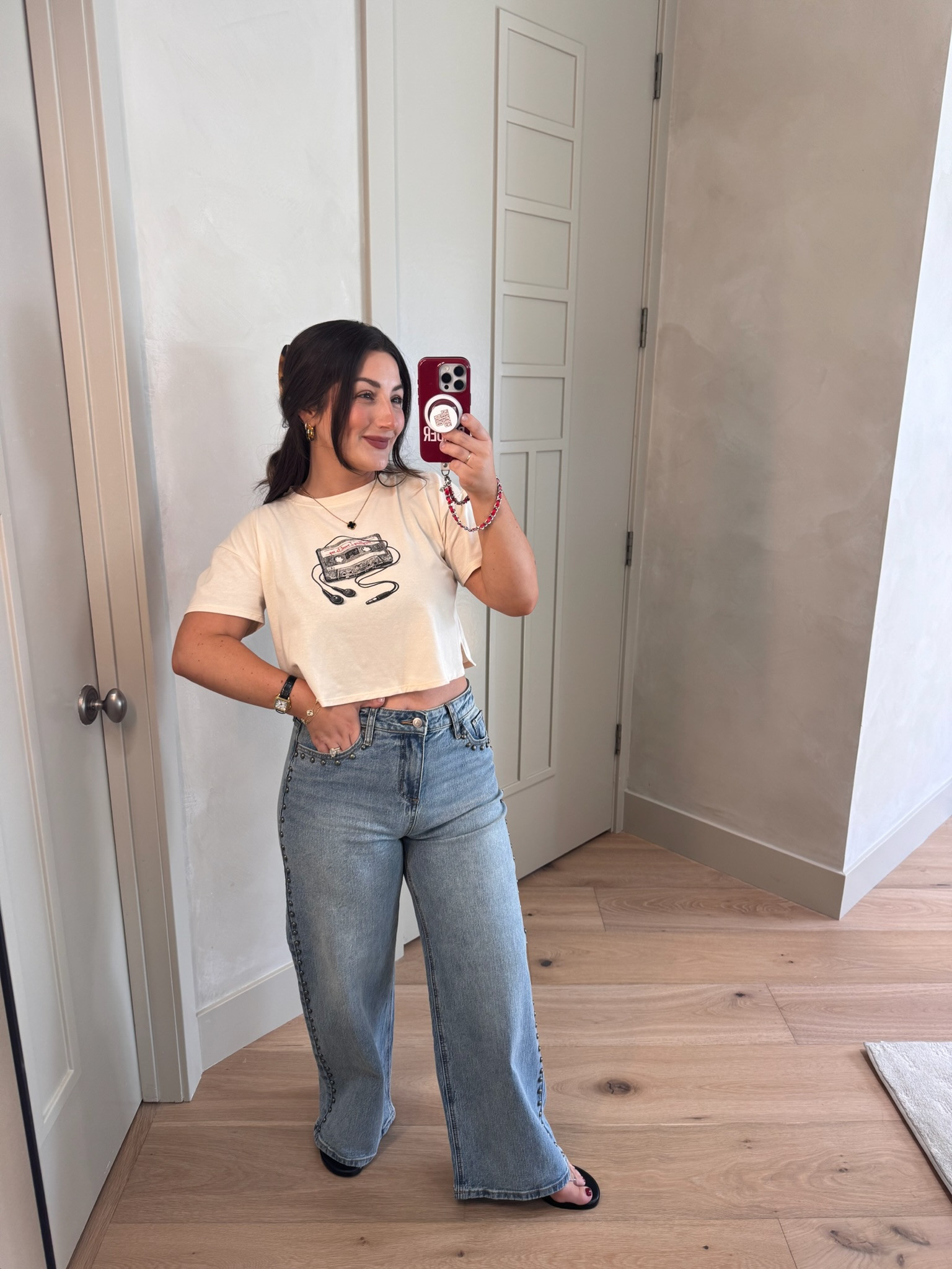 Cute graphic tee and petite jeans! 

Sizing: 
5’0” | 140 lbs 

Cassette Tape Tee – Small 
Studded Denim – Size 28 Petite

#LTKootd #LTKSaleAlert #LTKPetite