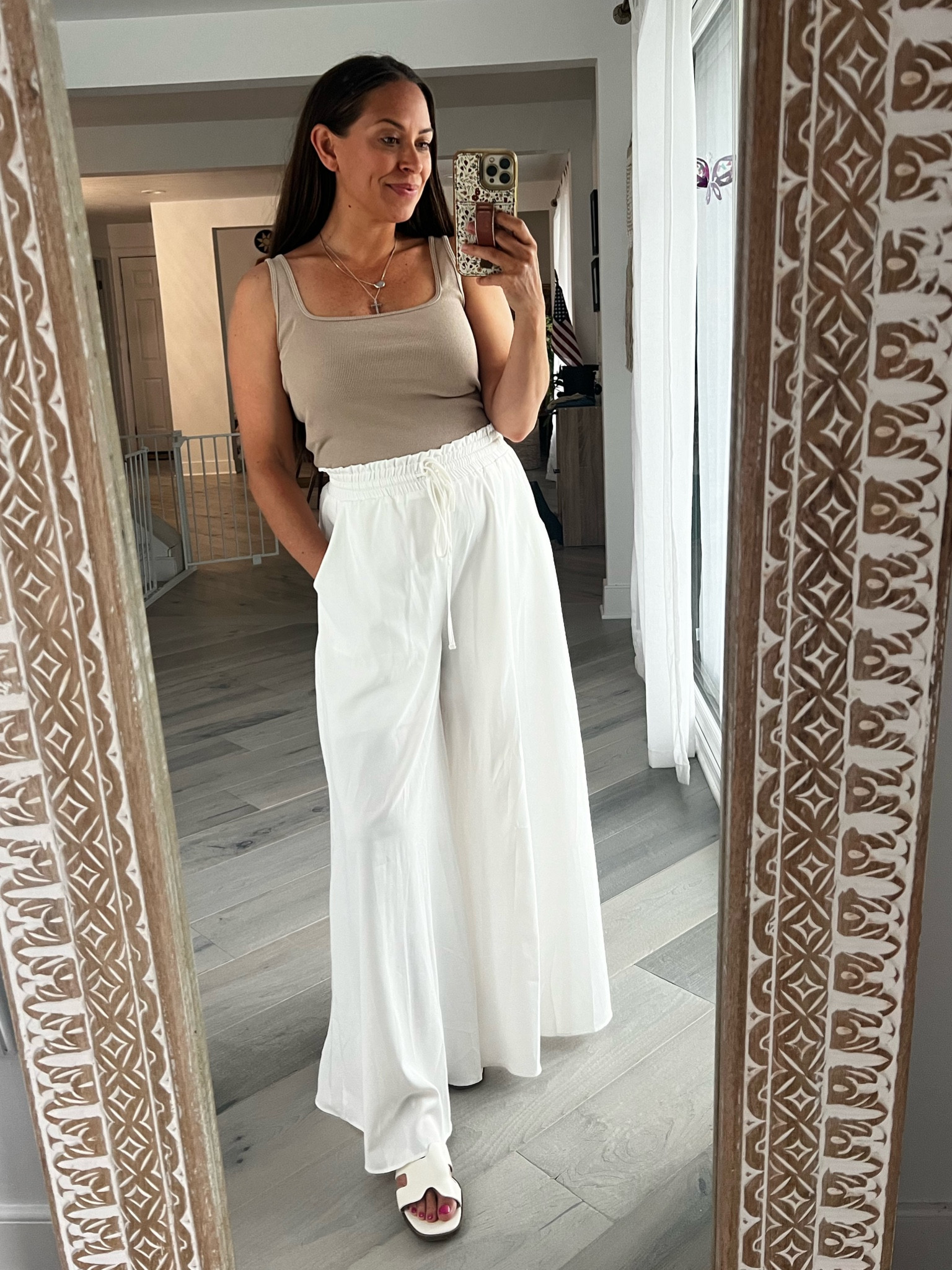 Comfy and casual summer date night outfit! Love these high-waisted palazzo pants! They go with just about any top and come in so many colors! 

Summer outfit | wide leg white summer pants | summer casual 

#LTKStyleTip #LTKFindsUnder50 #LTKSeasonal