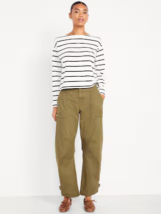 Mid-Rise Twill Barrel Pants | Old Navy (US)