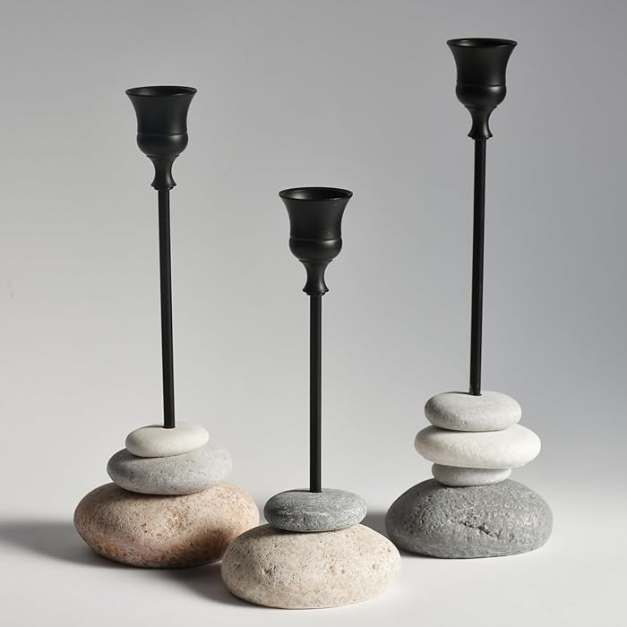 3 Pack Modern Tapered Candlestick Holders with Removable Cup, Handmade Stone Look Candle Holder, ... | Amazon (US)