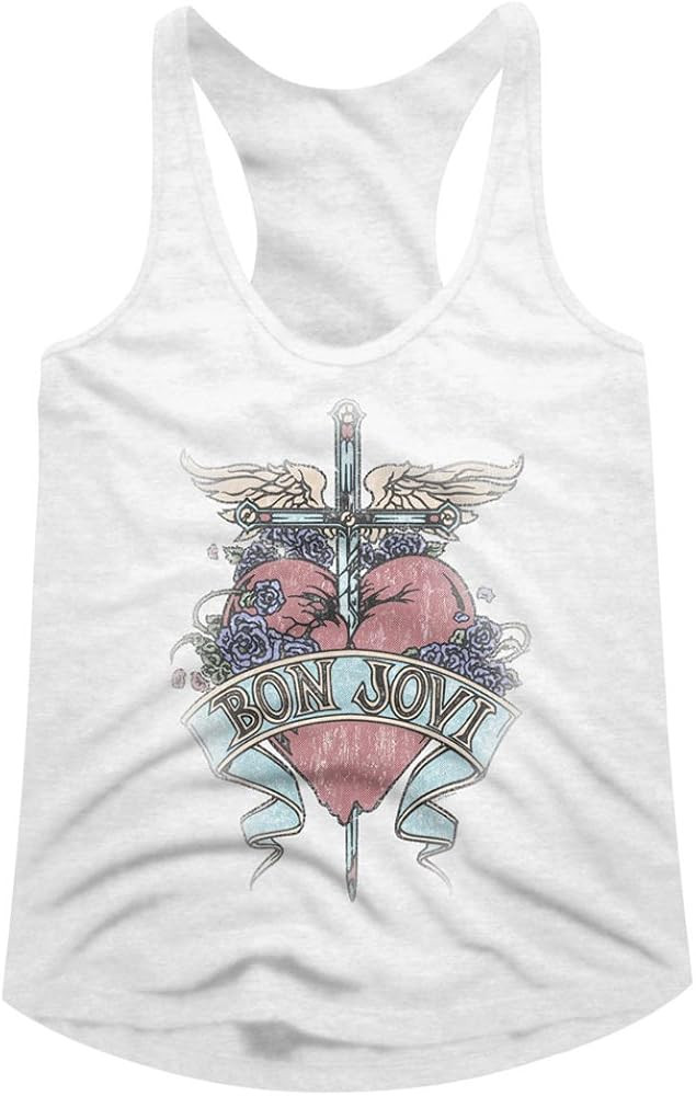 Bon Jovi Rock Band Heart Pierces with Cross Womens Racerback Tank Top Tee | Amazon (US)