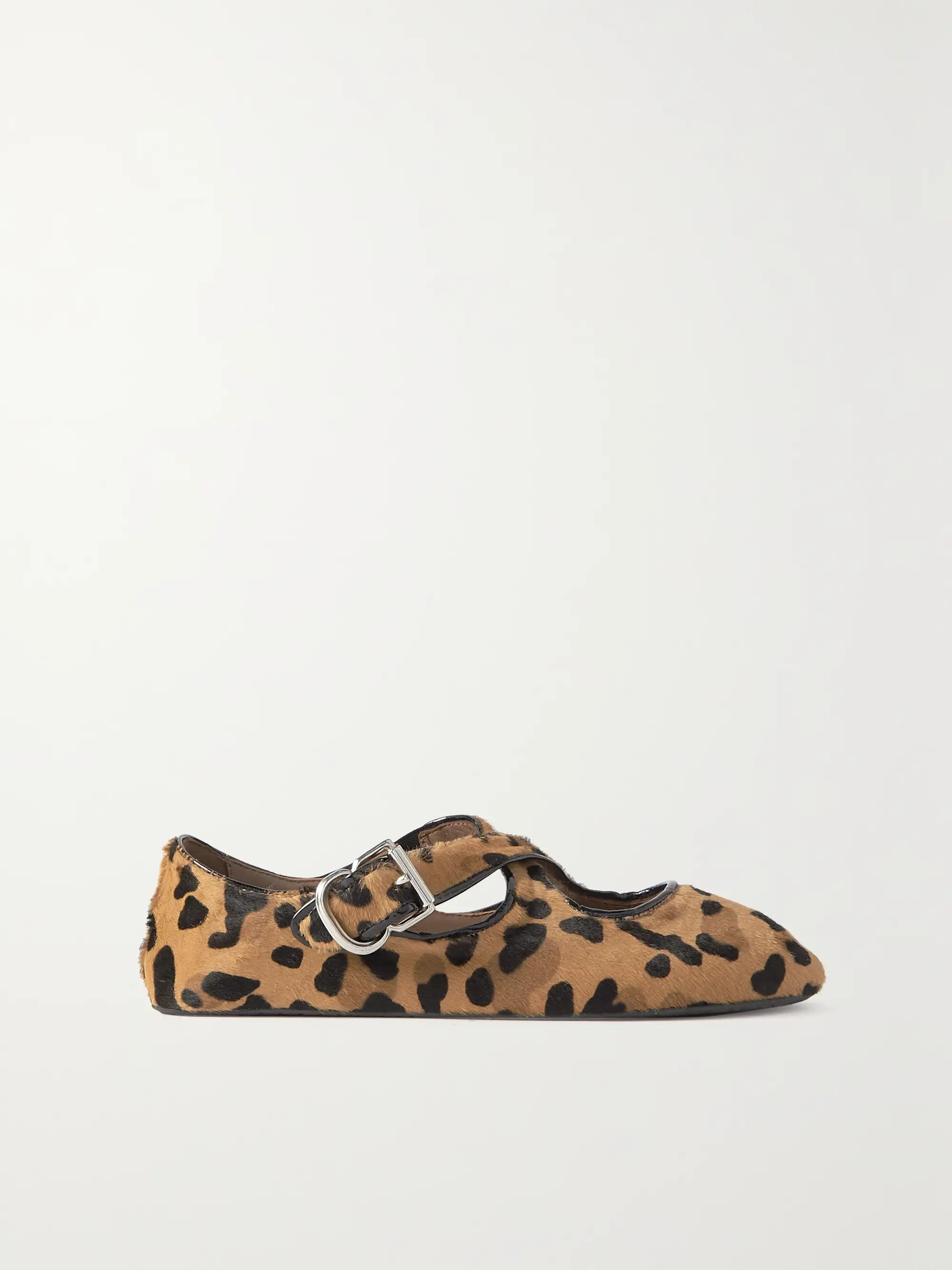 Criss Cross patent-leather trimmed leopard-print calf hair ballet flats | NET-A-PORTER (UK & EU)