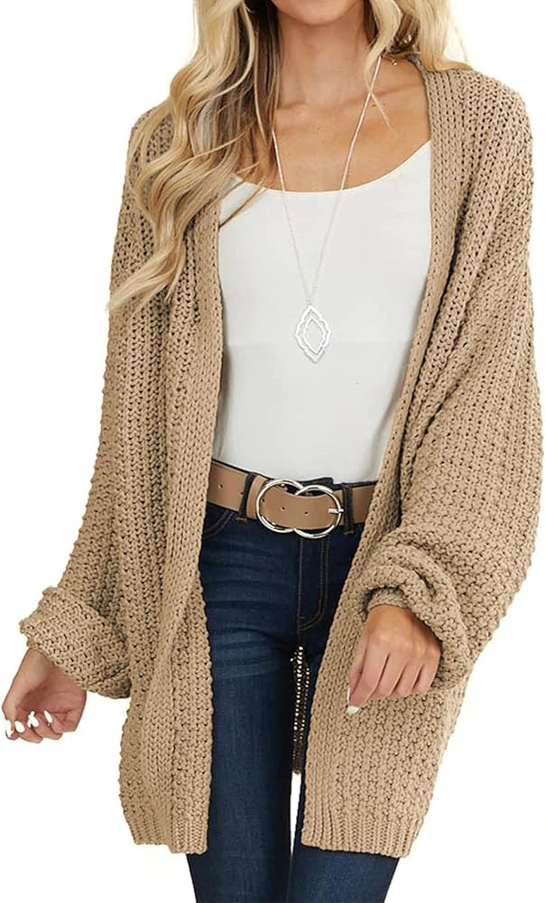 VTSGN Women's Long Sleeve Oversized Open Front Chunky Knit Cardigan Sweater with Pockets | Amazon (US)