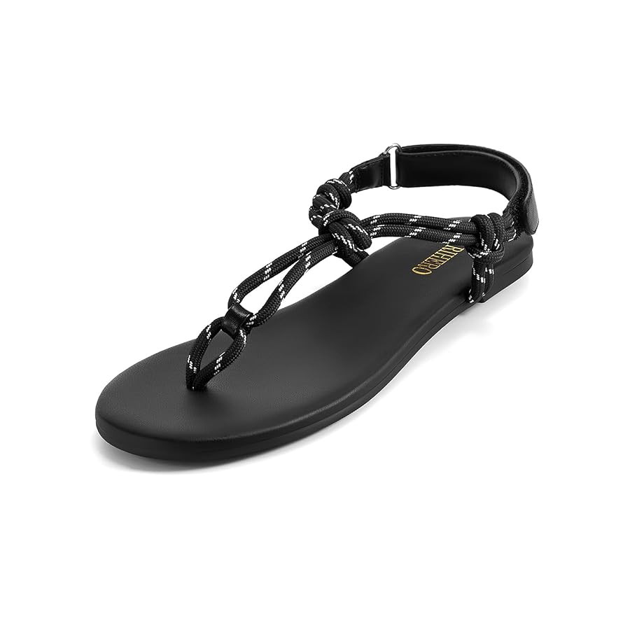 Rihero Rope Thong Sandals for Women Ankle Strap Slip On Comfortable Beach Flat Sandals | Amazon (US)