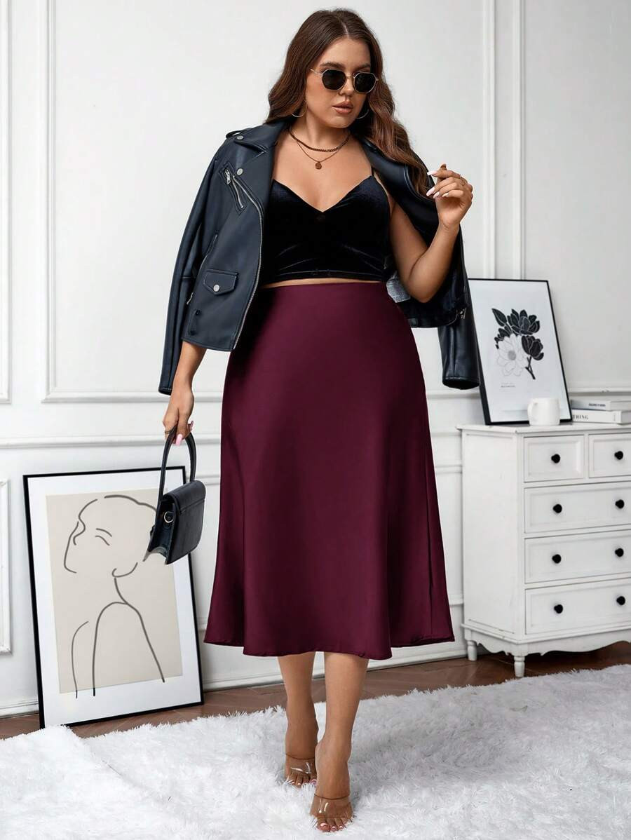 LocalSHEIN LUNE Plus Size Women Solid Color Zipper Fastening Elegant Skirt Party Skirts New Years... | SHEIN