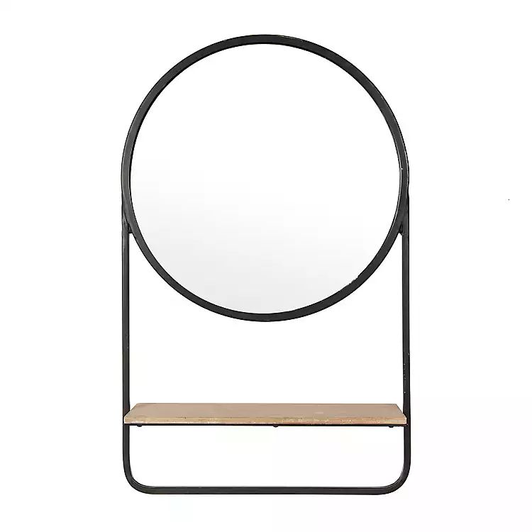 Wood and Metal Round Wall Mirror with Shelf | Kirkland's Home