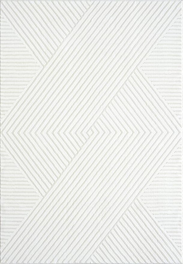 Abani Cream Area Rug for Living Room, Bedroom - Geometric Lines- 5 x 8 -Durable & Easy to Clean | Amazon (US)