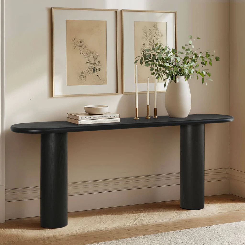 Baguette 70" Oval Black Solid Wood Console Table | Pop Maison