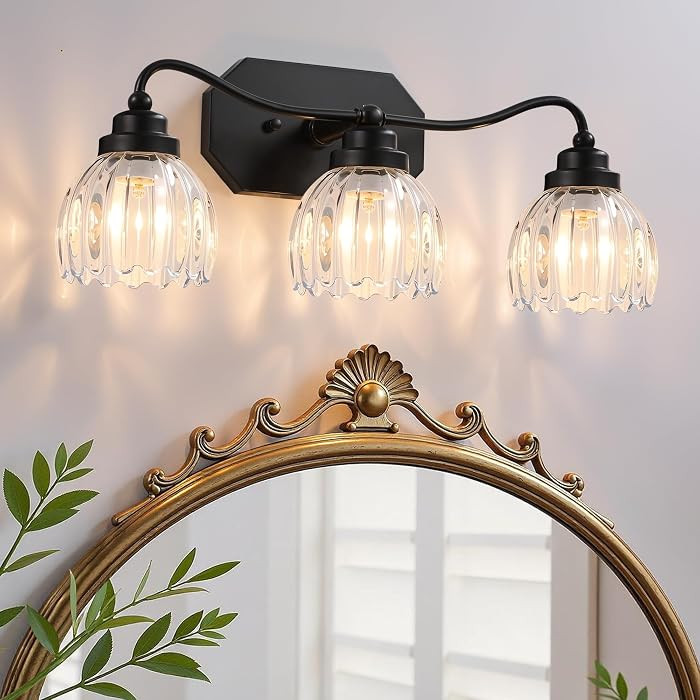 Vintage Bathroom Light Fixtures, 3 Light Bathroom Vanity Light, Black Matte Antique Brass Finish ... | Amazon (US)
