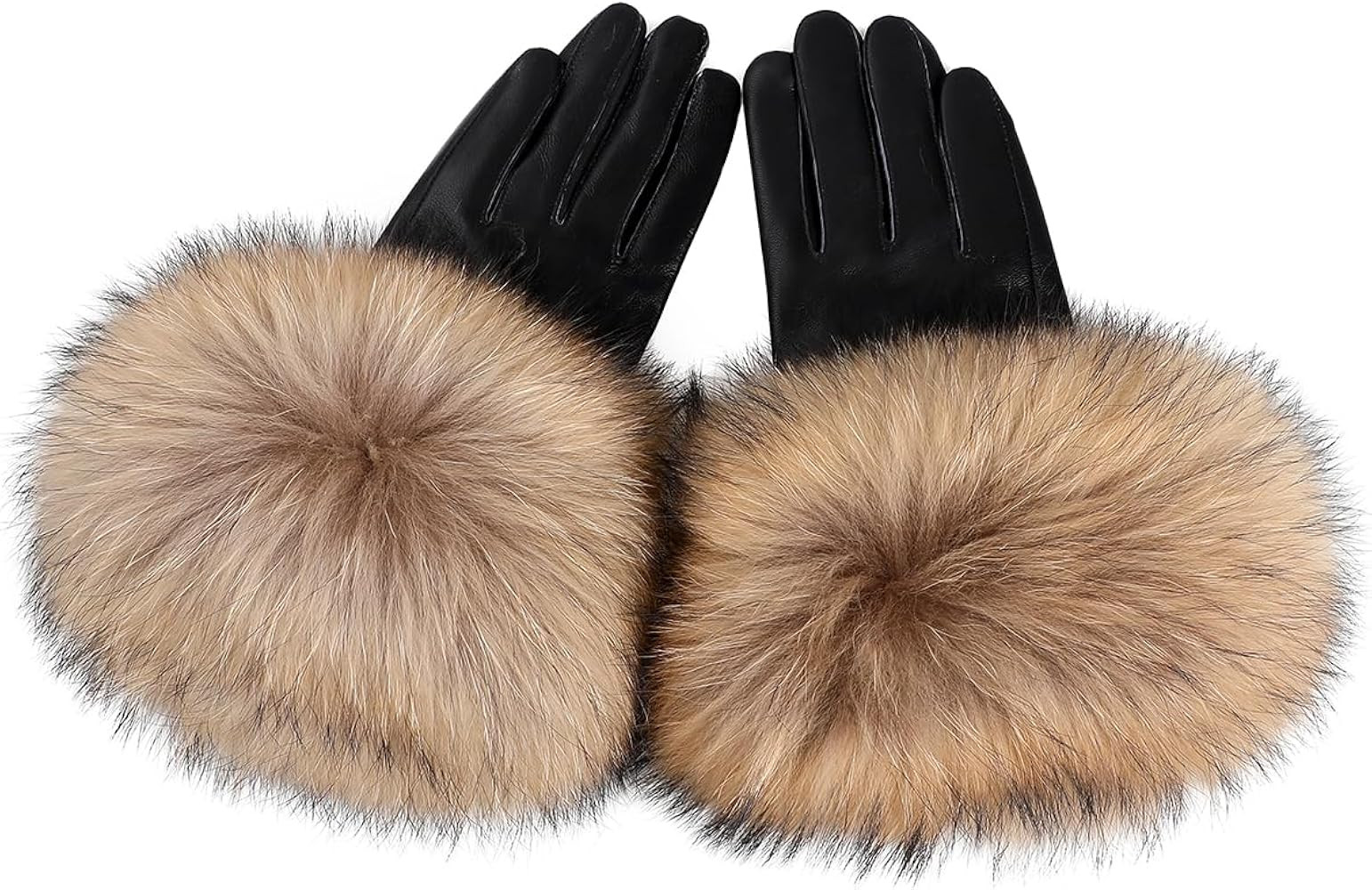 Women Genuine Lambskin Leather Gloves With Real Fox Fur Trim Cuff Winter Warm Driving Gloves-Velv... | Amazon (US)