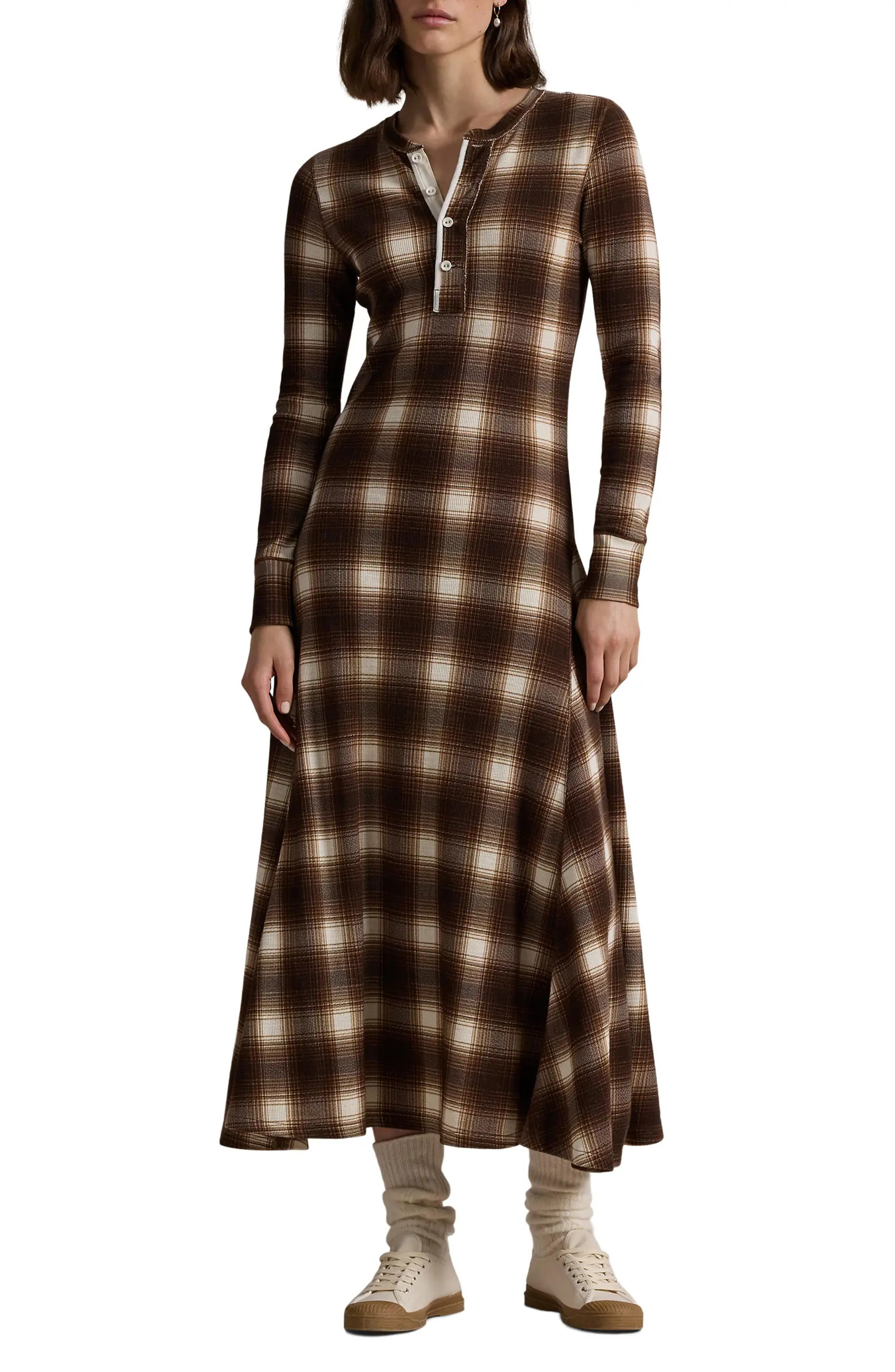 Polo Ralph Lauren Plaid Long Sleeve Cotton Waffle Maxi Dress | Nordstrom | Nordstrom