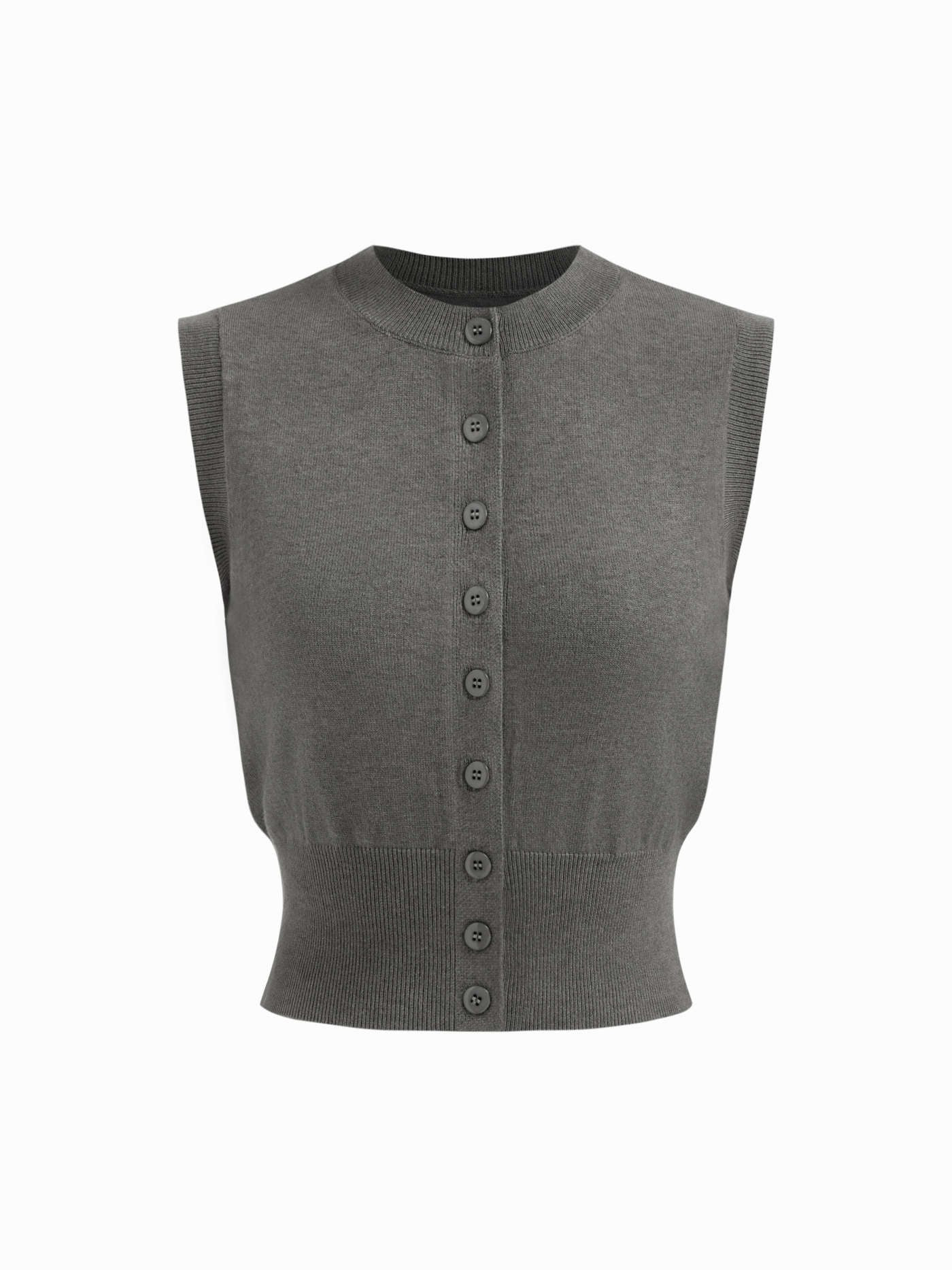 Knit Fabric Knit Round Neckline Button Up Tank Top For School Daily Casual | Cider