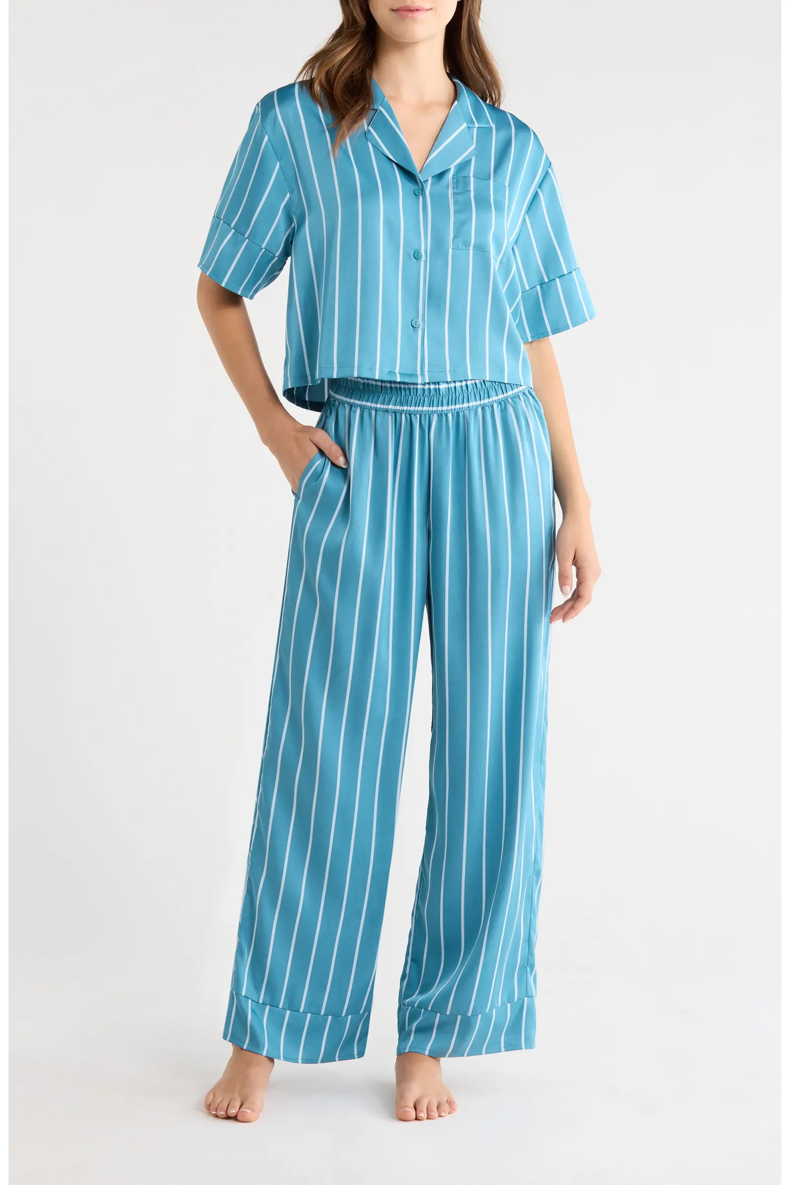 Open Edit Boxy Everyday Satin Pajamas (Women) | Nordstrom | Nordstrom