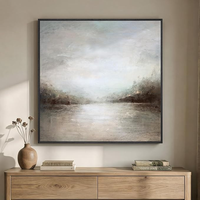 Framed Abstract Lake Landscape Wall Art, Modern Neutral Canvas Prints Artwork for Walls, Minimali... | Amazon (US)