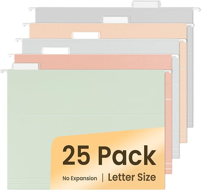 SUNEE 25 Count Hanging File Folders, Pastel Colors, Hanging File Folders Letter Size, Hanging Fol... | Amazon (US)