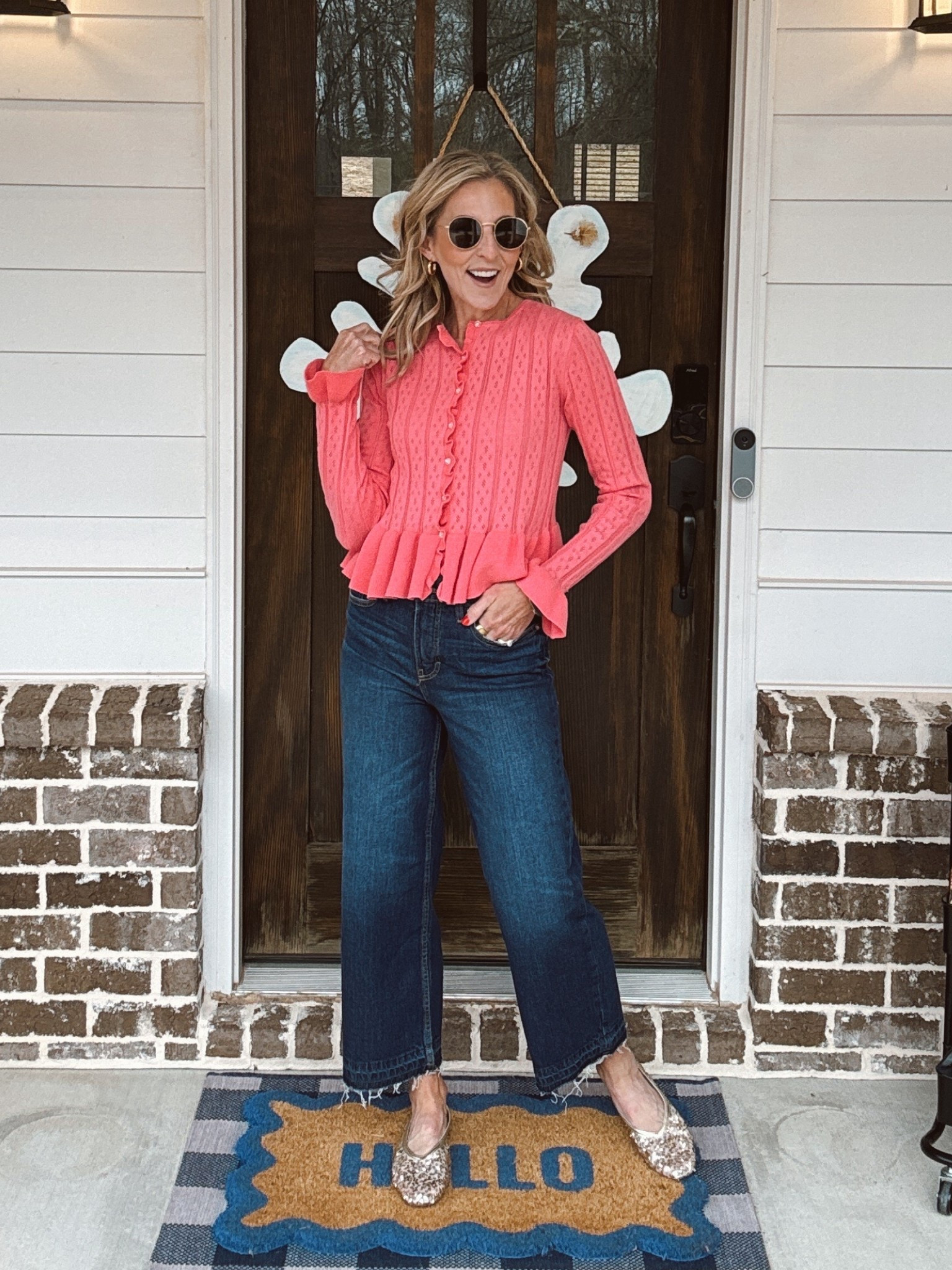 Flirty ruffles, sweet charm, and that first hint of spring ✨ This peplum ruffle button-front cardigan from Scoop is giving fresh-season romance in the best way. Lightweight with airy pointelle stitching and the prettiest feminine details, it’s playful yet polished—perfect for that first patio brunch of the season.

Dress it up with a mini skirt and flats, or keep it effortless like I did here with high-rise denim. Soft, flattering, and easy to style now and straight into spring 🤍

Wearing XS in the top and size 0 in the jeans.