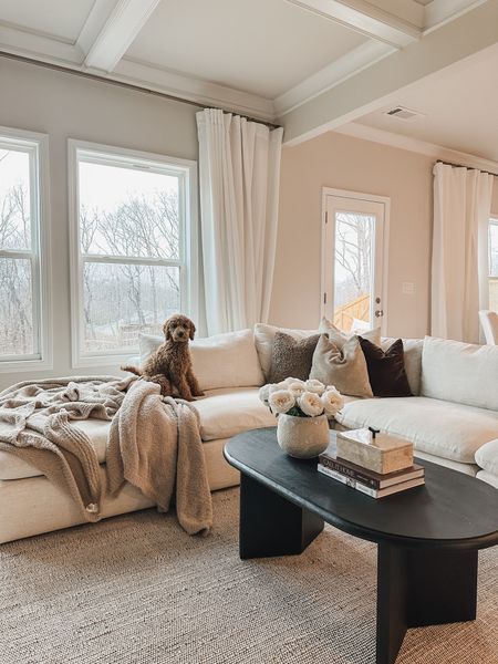 Cozy, neutral, fives in my living room! Styled with Italian linen curtains, black furniture pieces and all the cozy pillows. 

Amazon finds, throw blanket, Target finds, upholstered sectional, furniture finds, home style, spring style, faux florals 

#LTKSpringSale #LTKhome #LTKover40
