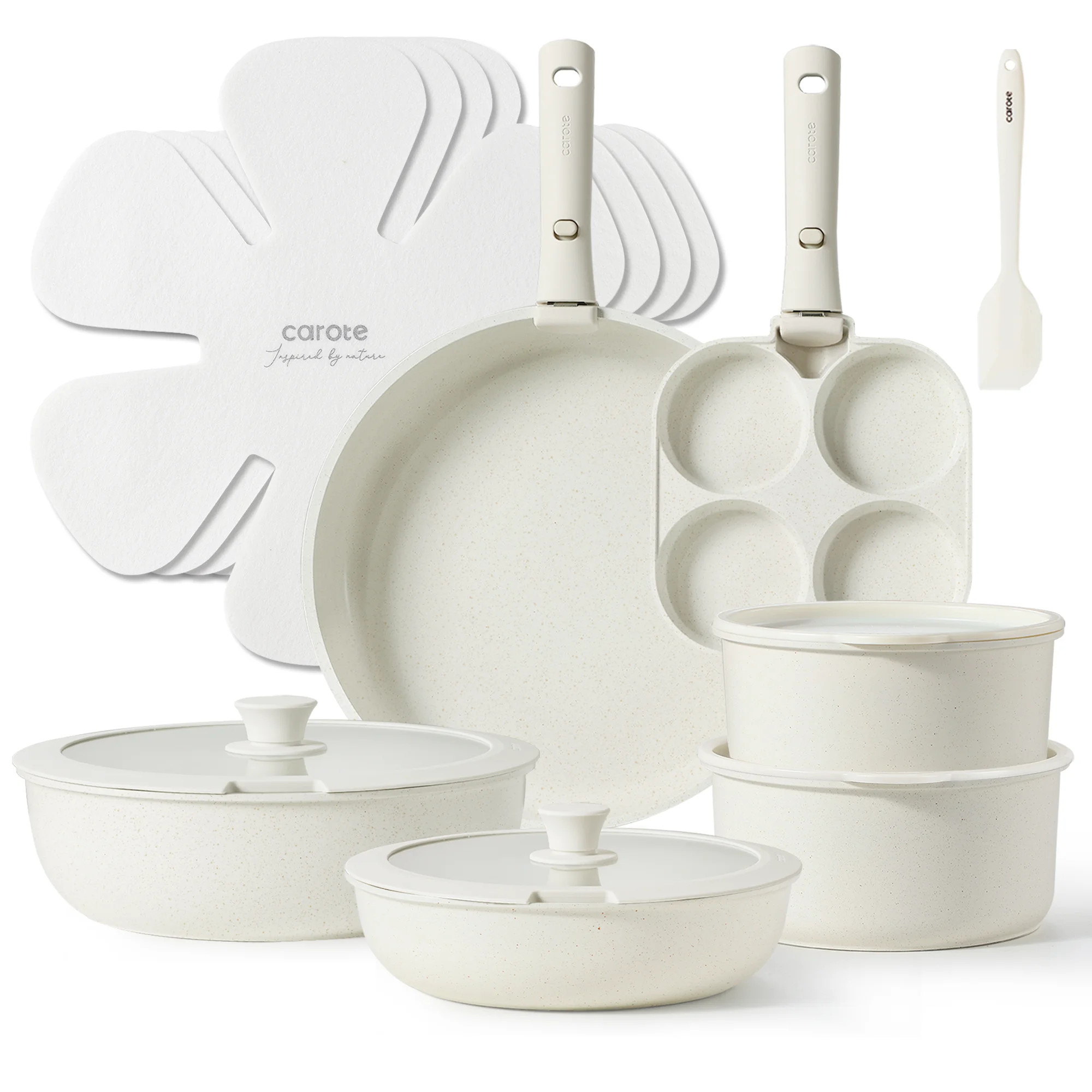 Carote Nonstick Cookware Sets, 17 Pcs Granite Non Stick Pots and Pans Set with Removable Handle | Walmart (US)