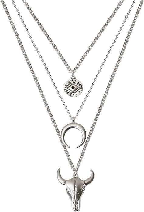 Boho Women's Layered Necklace, Cowboy Cowgirls Western Women's Necklace, Evil Eye Bull Head Neckl... | Amazon (US)