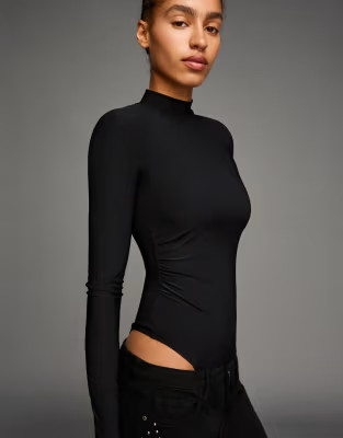 Bershka Long sleeve mock neck bodysuit in black | ASOS | ASOS (Global)
